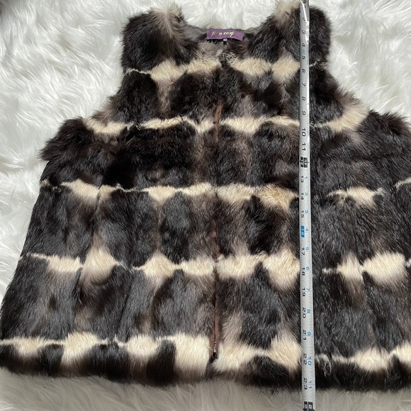 GLAMOURPUSS NYC Rabbit Fur Vest LARGE Brown Beige Full Zip with Pockets Lined - Picture 12 of 12